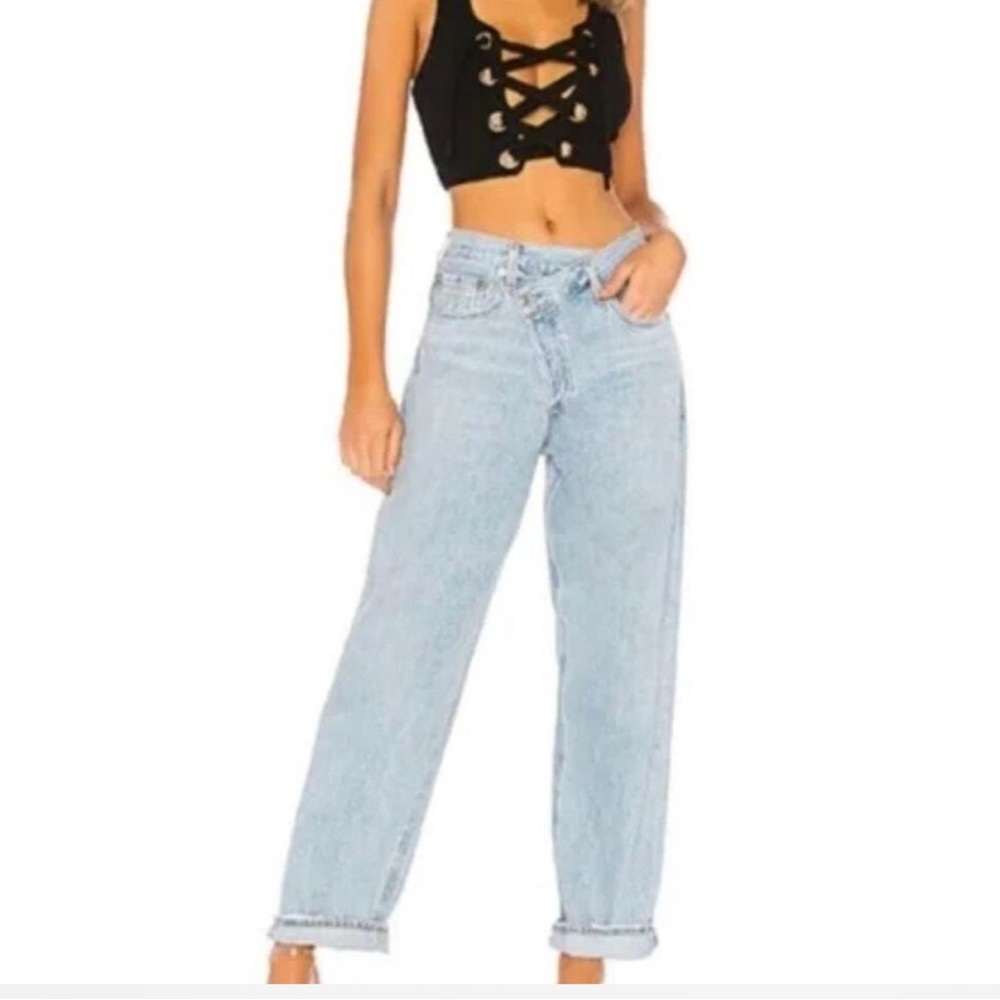 Agolde Light Wash Criss Cross Denim Jeans